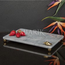 Miarik Design Dekoratif Gri Mermer Aksesuar Detaylı Dikdörtgen Sunum Tepsısı Servis Tabağı Tepsi