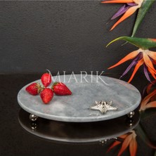Miarik Design Dekoratıf Grı Mermer Yuvarlak Sunum Tabağı Tepsisi Aksesuarlı ve Top Ayaklı