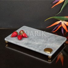 Miarik Design Dekoratif Gri Mermer Aksesuar Detaylı Dikdörtgen Sunum Tepsısı Servis Tabağı Tepsi