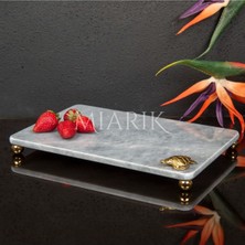 Miarik Design Dekoratif Gri Mermer Aksesuar Detaylı Dikdörtgen Sunum Tepsısı Servis Tabağı Tepsi