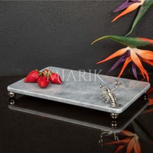 Miarik Design Dekoratif Gri Mermer Aksesuar Detaylı Dikdörtgen Sunum Tepsısı Servis Tabağı Tepsi