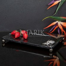 Miarik Design Dekoratif Sıyah Mermer Aksesuar Detaylı Dikdörtgen Sunum Tepsısı Servis Tabağı Tepsi