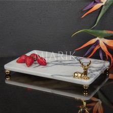 Miarik Design Dekoratif Leylak Mermer Aksesuar Detaylı Dikdörtgen Sunum Tepsısı Servis Tabağı Tepsi