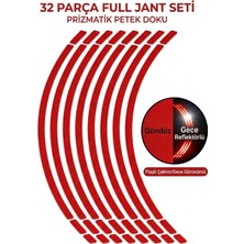 Opersan Motosiklet Bisiklet Jant Şeridi Sticker - 32 Parça Prizmatik Reflektif Fosforlu Çıkartma Seti Kırmızı