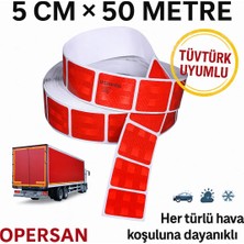Opersan Parçalı Kırmızı Renk Şerit Reflektif Reflektör Bant 50 Metre X5 cm