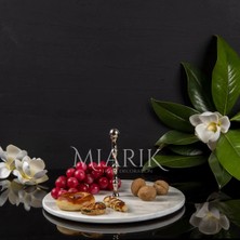 Miarik Design Dekoratif Tek Katlı Sunumluk Doğal Beyaz Mermer Kurabiyelik & Pastalık