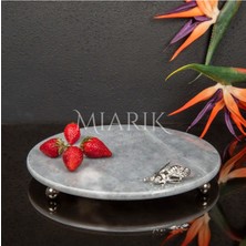Miarik Design Dekoratıf Grı Mermer Yuvarlak Sunum Tabağı Tepsisi Aksesuarlı ve Top Ayaklı