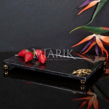 Miarik Design Dekoratif Sıyah Mermer Aksesuar Detaylı Dikdörtgen Sunum Tepsısı Servis Tabağı Tepsi