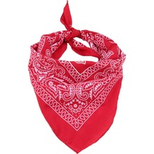 Pandoli Kovboy Gösteri Retro Bez Kumaş Kırmızı Renk Beyaz Desen Bandana Fular 55X55 cm