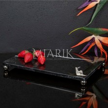 Miarik Design Dekoratif Sıyah Mermer Aksesuar Detaylı Dikdörtgen Sunum Tepsısı Servis Tabağı Tepsi
