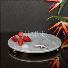Miarik Design Dekoratıf Grı Mermer Yuvarlak Sunum Tabağı Tepsisi Aksesuarlı ve Top Ayaklı