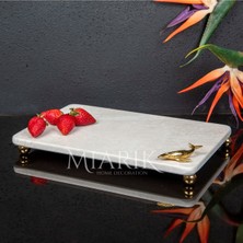 Miarik Design Dekoratif Bej Mermer Aksesuar Detaylı Dikdörtgen Sunum Tepsısı Servis Tabağı Tepsi