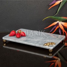 Miarik Design Dekoratif Gri Mermer Aksesuar Detaylı Dikdörtgen Sunum Tepsısı Servis Tabağı Tepsi