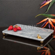 Miarik Design Dekoratif Gri Mermer Aksesuar Detaylı Dikdörtgen Sunum Tepsısı Servis Tabağı Tepsi