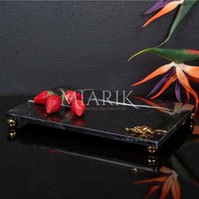 Miarik Design Dekoratif Sıyah Mermer Aksesuar Detaylı Dikdörtgen Sunum Tepsısı Servis Tabağı Tepsi