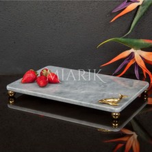 Miarik Design Dekoratif Gri Mermer Aksesuar Detaylı Dikdörtgen Sunum Tepsısı Servis Tabağı Tepsi