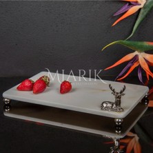 Miarik Design Dekoratif Beyaz Mermer Aksesuar Detaylı Dikdörtgen Sunum Tepsısı Servis Tabağı Tepsi