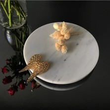 Miarik Design Dekoratif Beyaz Mermer Gold Melek Kanatlı Tepsi Servis Sunum Tabağı