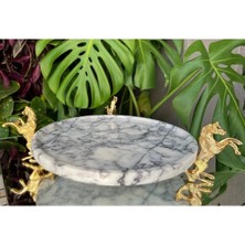 Miarik Design Dekoratif Leylak Mermer Pirinç Gold At Ayaklı Sunum Tabağı