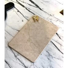 Miarik Design Dekoratif Bej Mermer Dikdörtgen Gold Melek Kanadı Detaylı Sunum Tepsısı Servis Tabağı