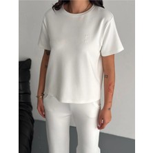 Kadın Modal Alt/üst Takım Kısa Kollu T-Shirt Bol Paça Eşofman Wide Lege Model
