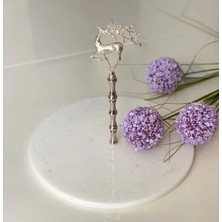 Miarik Design Dekoratif Beyaz Mermer Sılver Geyik Tepsi Servis Sunum Tabağı
