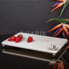 Miarik Design Dekoratif Beyaz Mermer Aksesuar Detaylı Dikdörtgen Sunum Tepsısı Servis Tabağı Tepsi