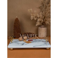 Miarik Design Dekoratif Mermer Dikdörtgen Kar Tanesı Detaylı Sunum Tepsısı Servis Tabağı