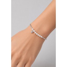 Trend Collection Inci Detaylı Gümüş Renk Kadın Bileklik Zirkon Taş Charm Detaylı Zarif Bileklik