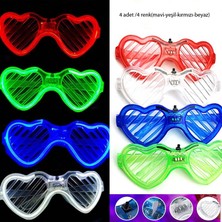 Pandoli Tam Tur LED Işıklı 3 Kademe Panjur Gözlük Kalp 4 Renk 4 Adet Hawai Retro Hallow