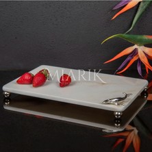 Miarik Design Dekoratif Beyaz Mermer Aksesuar Detaylı Dikdörtgen Sunum Tepsısı Servis Tabağı Tepsi