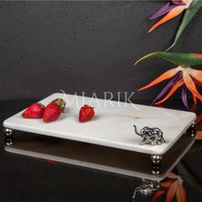 Miarik Design Dekoratif Beyaz Mermer Aksesuar Detaylı Dikdörtgen Sunum Tepsısı Servis Tabağı Tepsi