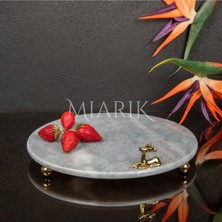 Miarik Design Dekoratıf Grı Mermer Yuvarlak Sunum Tabağı Tepsisi Aksesuarlı ve Top Ayaklı
