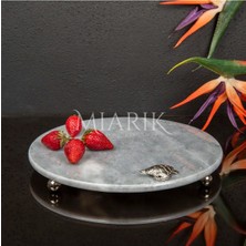 Miarik Design Dekoratıf Grı Mermer Yuvarlak Sunum Tabağı Tepsisi Aksesuarlı ve Top Ayaklı