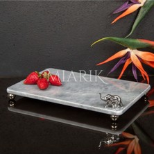 Miarik Design Dekoratif Gri Mermer Aksesuar Detaylı Dikdörtgen Sunum Tepsısı Servis Tabağı Tepsi