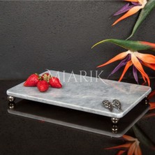 Miarik Design Dekoratif Gri Mermer Aksesuar Detaylı Dikdörtgen Sunum Tepsısı Servis Tabağı Tepsi