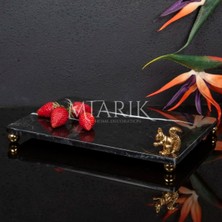 Miarik Design Dekoratif Sıyah Mermer Aksesuar Detaylı Dikdörtgen Sunum Tepsısı Servis Tabağı Tepsi