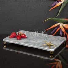 Miarik Design Dekoratif Gri Mermer Aksesuar Detaylı Dikdörtgen Sunum Tepsısı Servis Tabağı Tepsi
