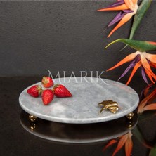 Miarik Design Dekoratıf Grı Mermer Yuvarlak Sunum Tabağı Tepsisi Aksesuarlı ve Top Ayaklı