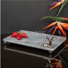 Miarik Design Dekoratif Gri Mermer Aksesuar Detaylı Dikdörtgen Sunum Tepsısı Servis Tabağı Tepsi