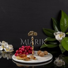 Miarik Design Dekoratif Tek Katlı Sunumluk Doğal Beyaz Mermer Kurabiyelik & Pastalık