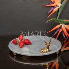Miarik Design Dekoratıf Grı Mermer Yuvarlak Sunum Tabağı Tepsisi Aksesuarlı ve Top Ayaklı