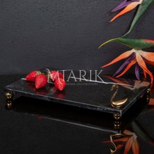 Miarik Design Dekoratif Sıyah Mermer Aksesuar Detaylı Dikdörtgen Sunum Tepsısı Servis Tabağı Tepsi