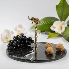 Miarik Design Dekoratif Tek Katlı Doğal Aksesuar Detaylı Toros Siyah Mermer Standı , Pastalık , Pasta Standi