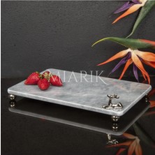 Miarik Design Dekoratif Gri Mermer Aksesuar Detaylı Dikdörtgen Sunum Tepsısı Servis Tabağı Tepsi