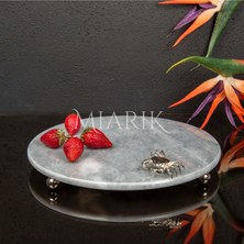Miarik Design Dekoratıf Grı Mermer Yuvarlak Sunum Tabağı Tepsisi Aksesuarlı ve Top Ayaklı