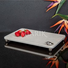 Miarik Design Dekoratif Bej Mermer Aksesuar Detaylı Dikdörtgen Sunum Tepsısı Servis Tabağı Tepsi