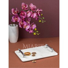 Miarik Design Dekoratıf Beyaz Mermer Dıkdortgen Sunum Nısan Tepsısı Kulplu