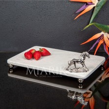 Miarik Design Dekoratif Bej Mermer Aksesuar Detaylı Dikdörtgen Sunum Tepsısı Servis Tabağı Tepsi