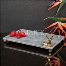 Miarik Design Dekoratif Gri Mermer Aksesuar Detaylı Dikdörtgen Sunum Tepsısı Servis Tabağı Tepsi